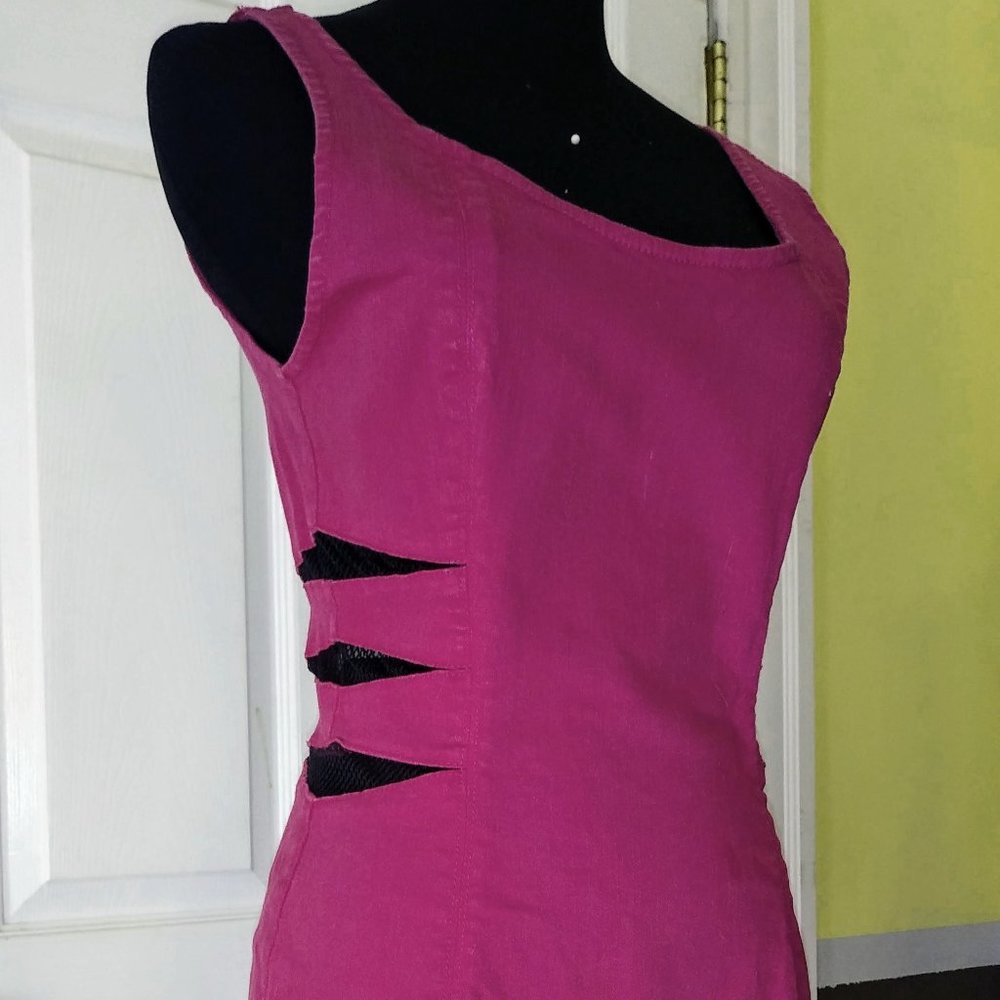Magenta Stretch-Denim Slashed Bodycontour Dress